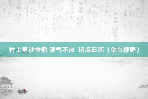 村上里沙快播 暖气不热  堵点在哪（金台视野）