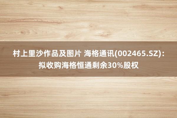 村上里沙作品及图片 海格通讯(002465.SZ)：拟收购海格恒通剩余30%股权