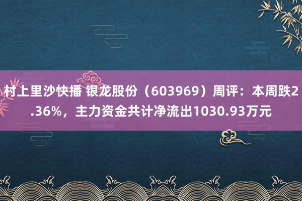 村上里沙快播 银龙股份（603969）周评：本周跌2.36%，主力资金共计净流出1030.93万元